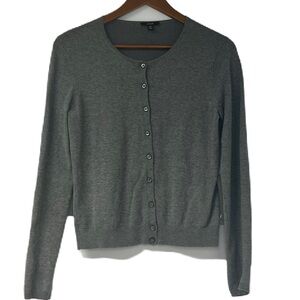 Jacob Woman's Petit Gray Round Neck Ltwgt Buttondown Cardigan Sweater Sz Small